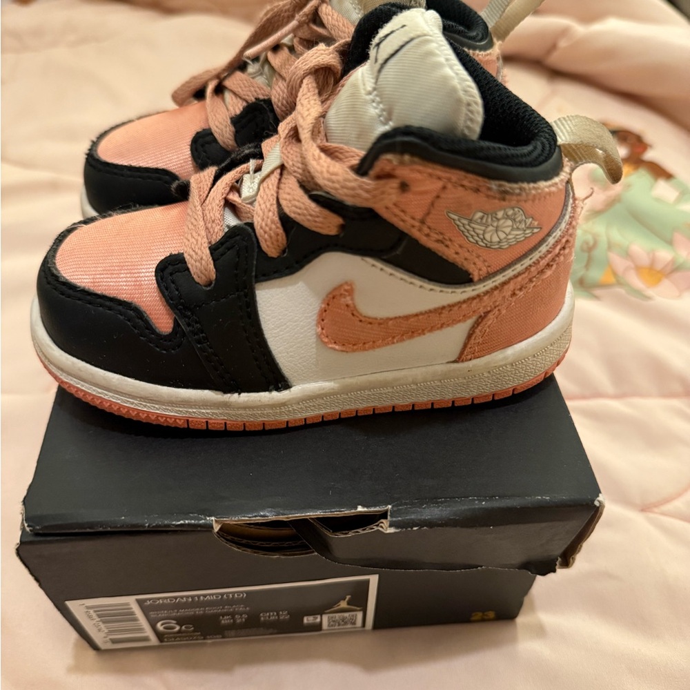 Jordan Kids' Black, White, and Pink Sneakers